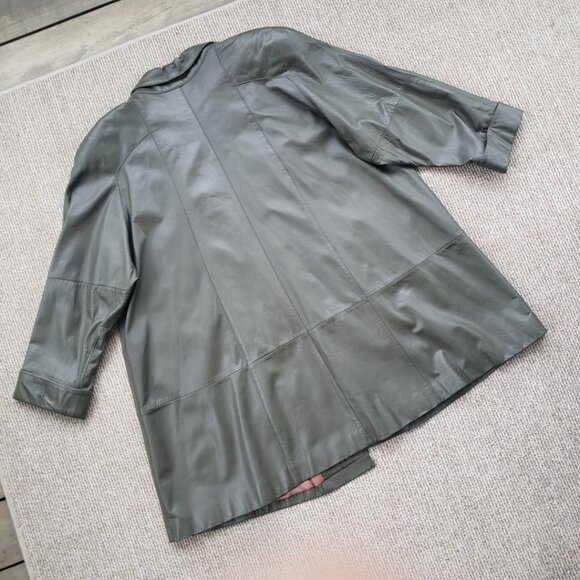 Vintage 80s Leather Swing Coat Women's 2X Olive Green - Picture 2 of 11